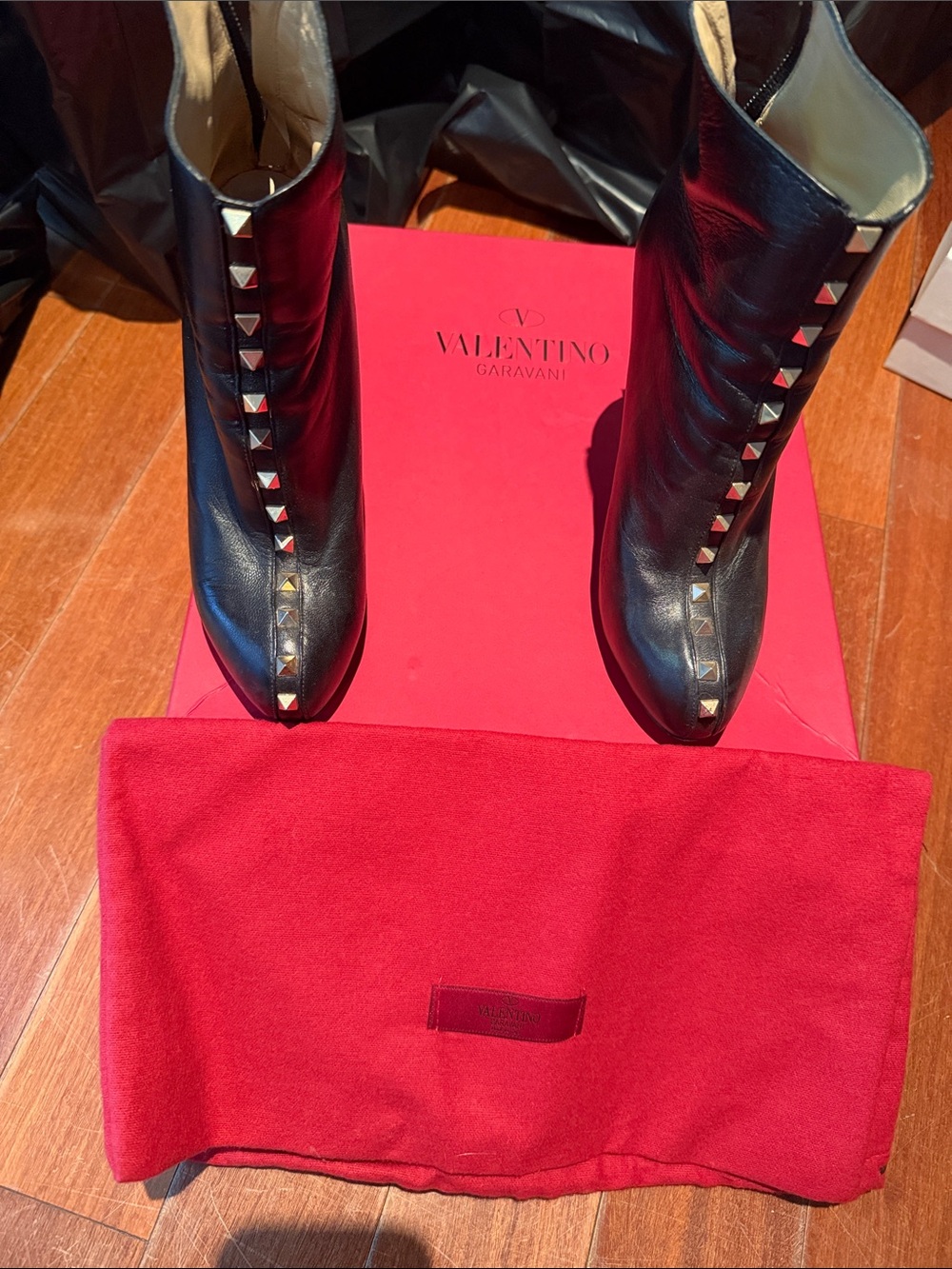 Valentino Garavani Black Leather Rockstud Ankle Boots